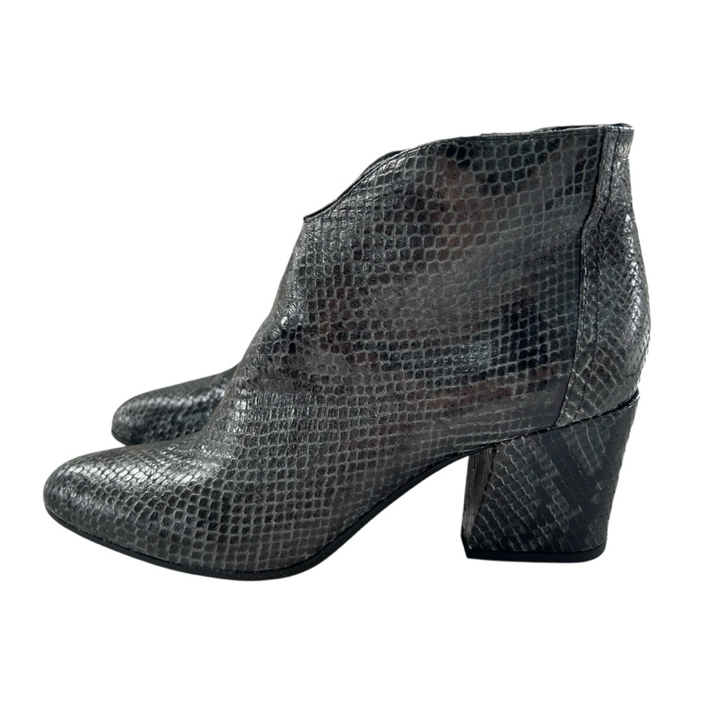 POMME D’OR Grey + Black Snakeskin Print Leather Zip Ankle Boots 39